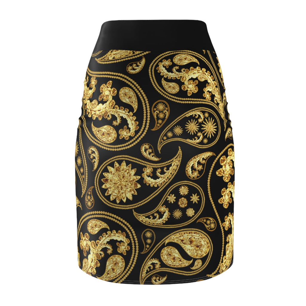 Gold Paisley Women's Pencil Skirt - Elegant Design for LGBTQ community