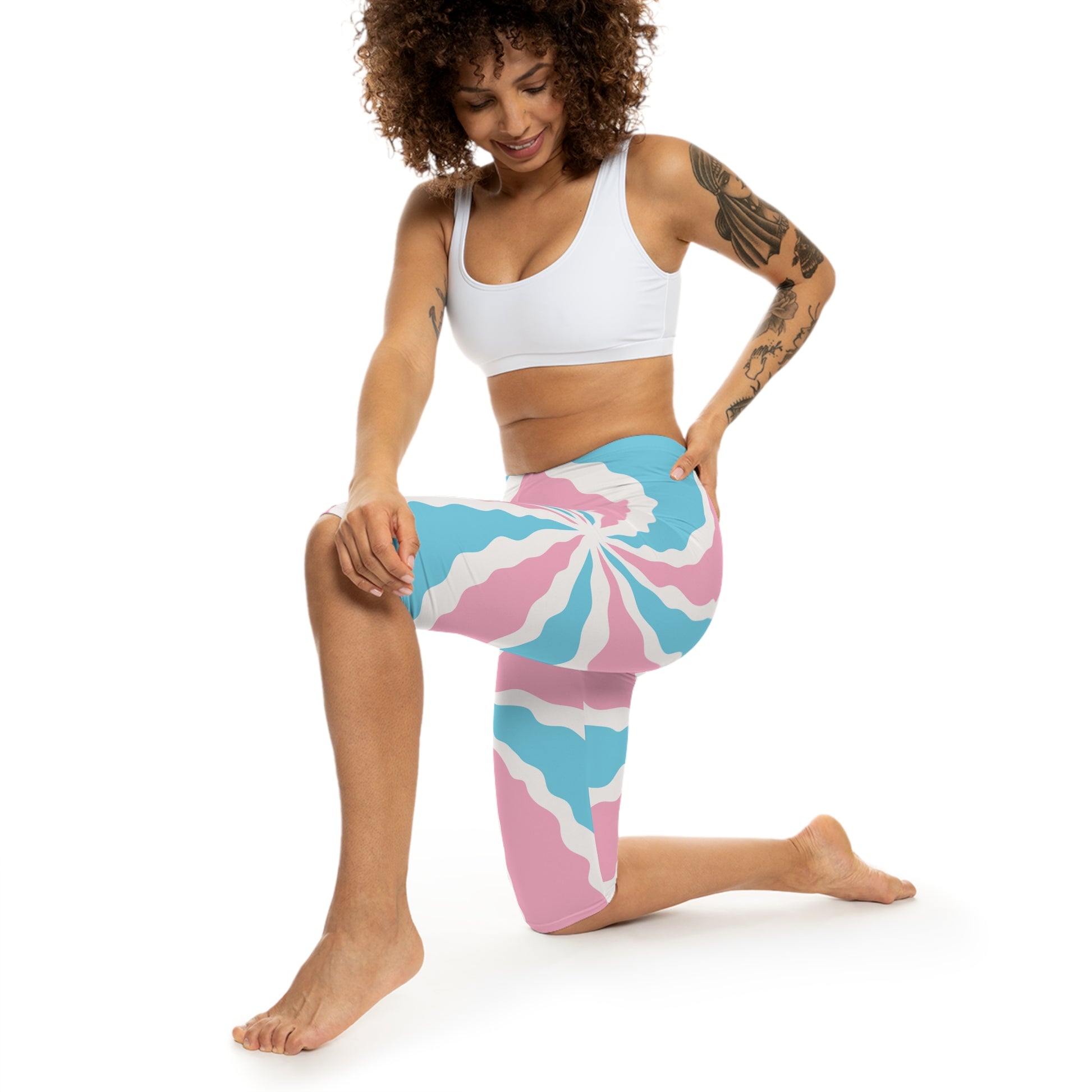 TransPRIDE-Themed Women’s Capri Leggings – Colorful Comfort for Workouts or Not