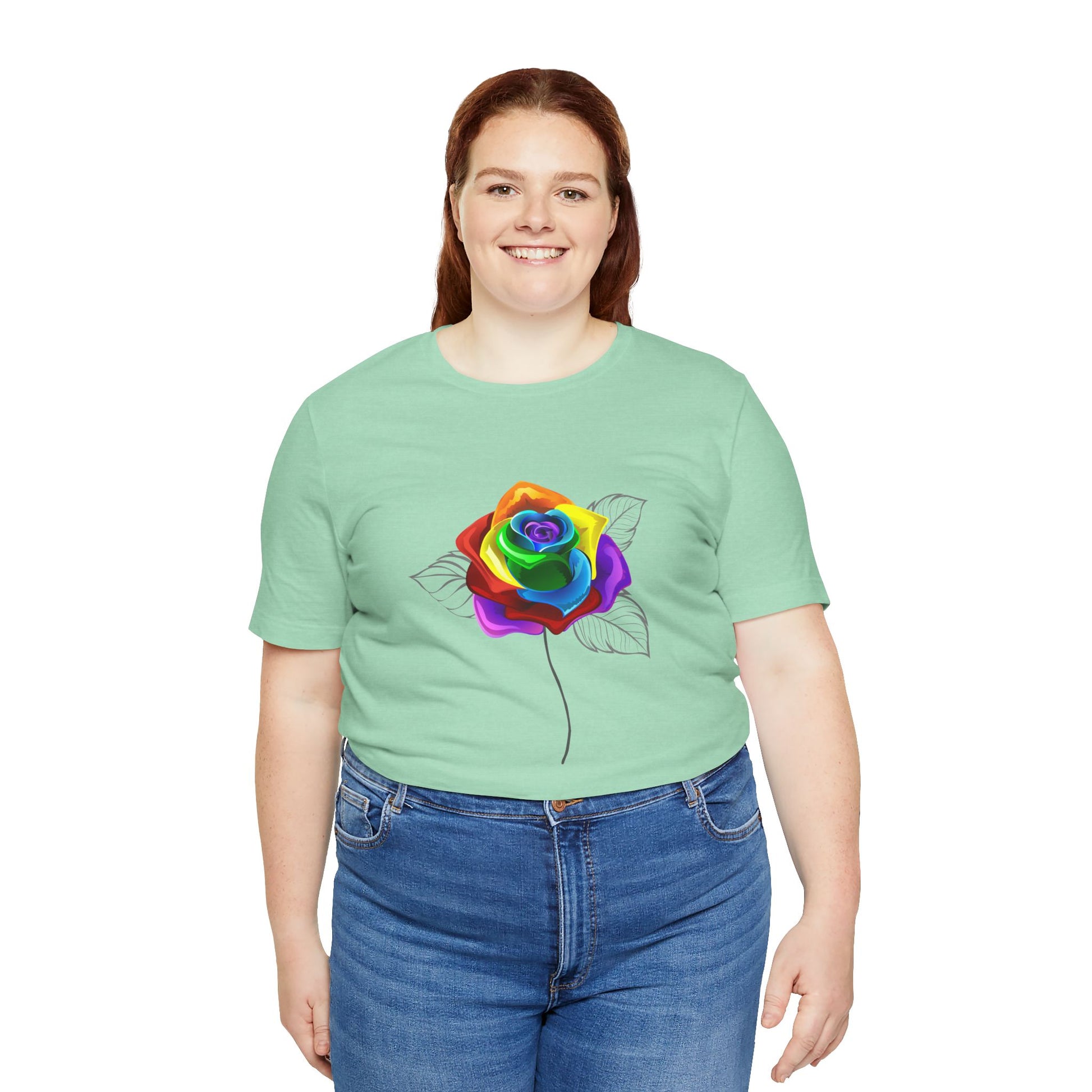 Rainbow Rose Unisex Jersey Tee - Vibrant Floral Design for PRIDE & Everyday Wear