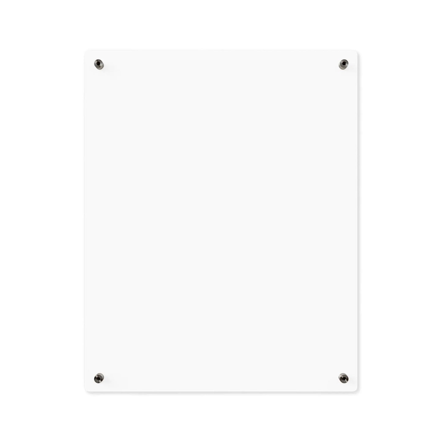 The back of the Speak Your Truth wall art. It is a blank, white rectangular board mounted on a wall with four black screws at the corners. The background is plain white, highlighting the simplicity and minimalism of the board.