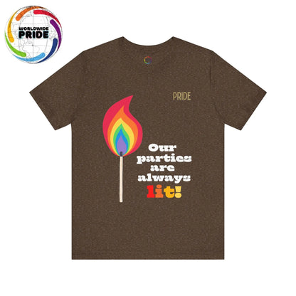 Rainbow Flame Tee - Our parties are always lit Printify