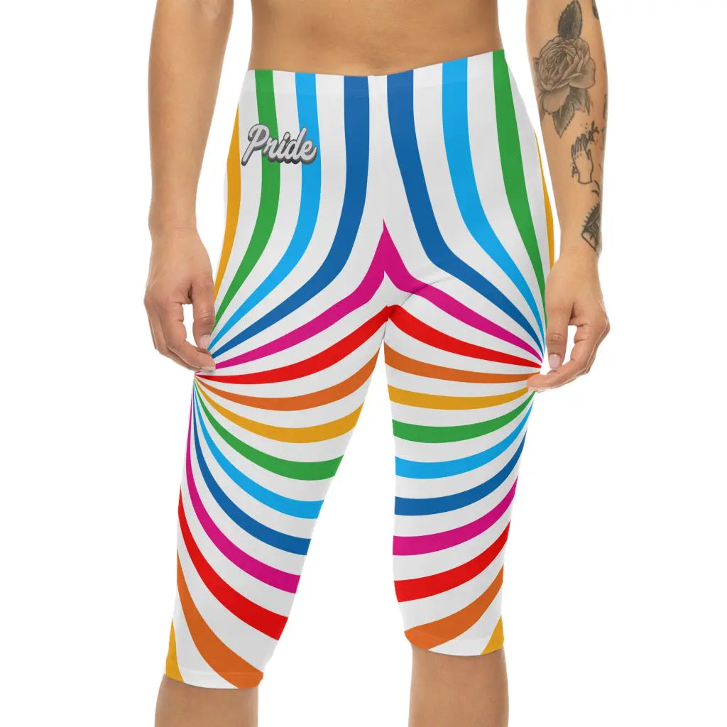 Vibrant PRIDE Women’s Capri Leggings - Colorful Spirals for Celebration & Comfort Printify