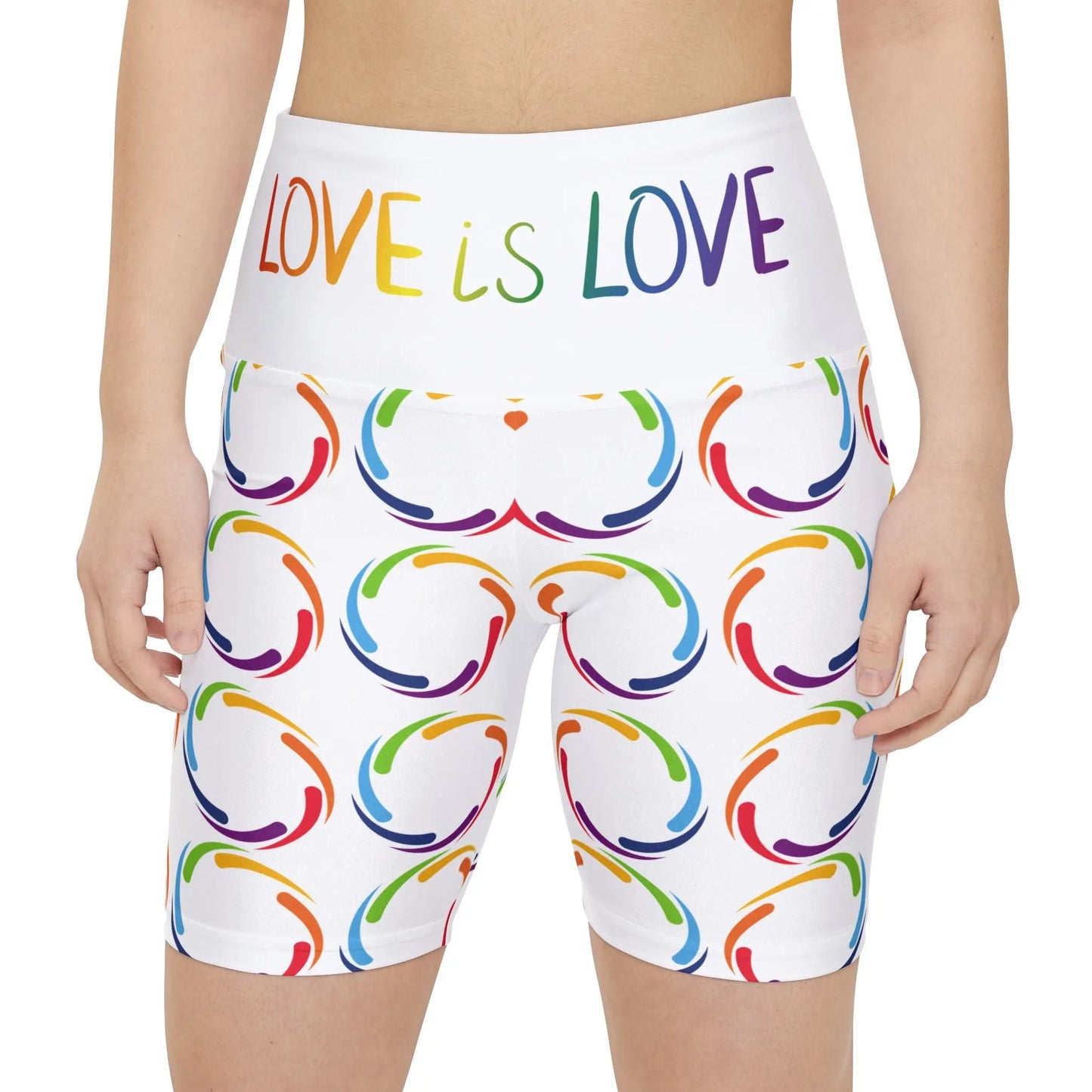 PRIDE Love is Love Workout Shorts for Women Printify