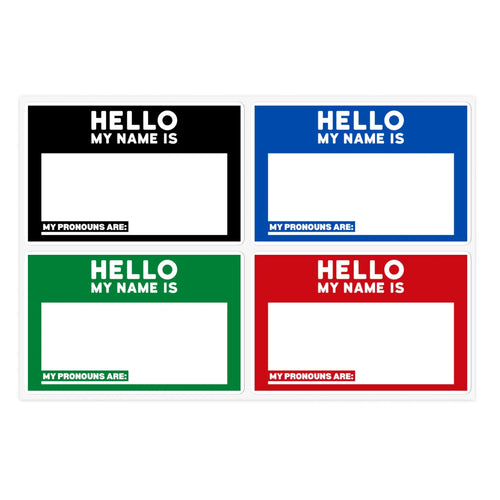 Four-Color Name Tag Sticker Sheet, 5 pcs, Customizable Labels for Events, LGBTQ+ Awareness, Party Favors Printify