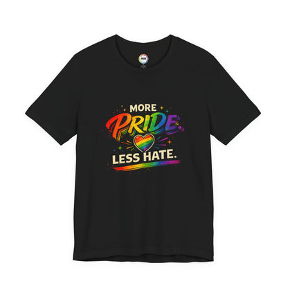Pride T-Shirt - "More Pride, Less Hate" Rainbow Heart Tee