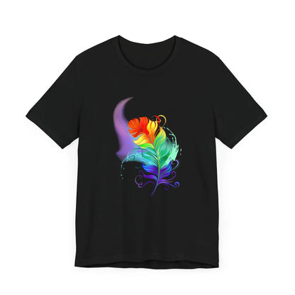 Colorful Feather Unisex T-Shirt - Vibrant Artwork for PRIDE and Self-Expression Printify