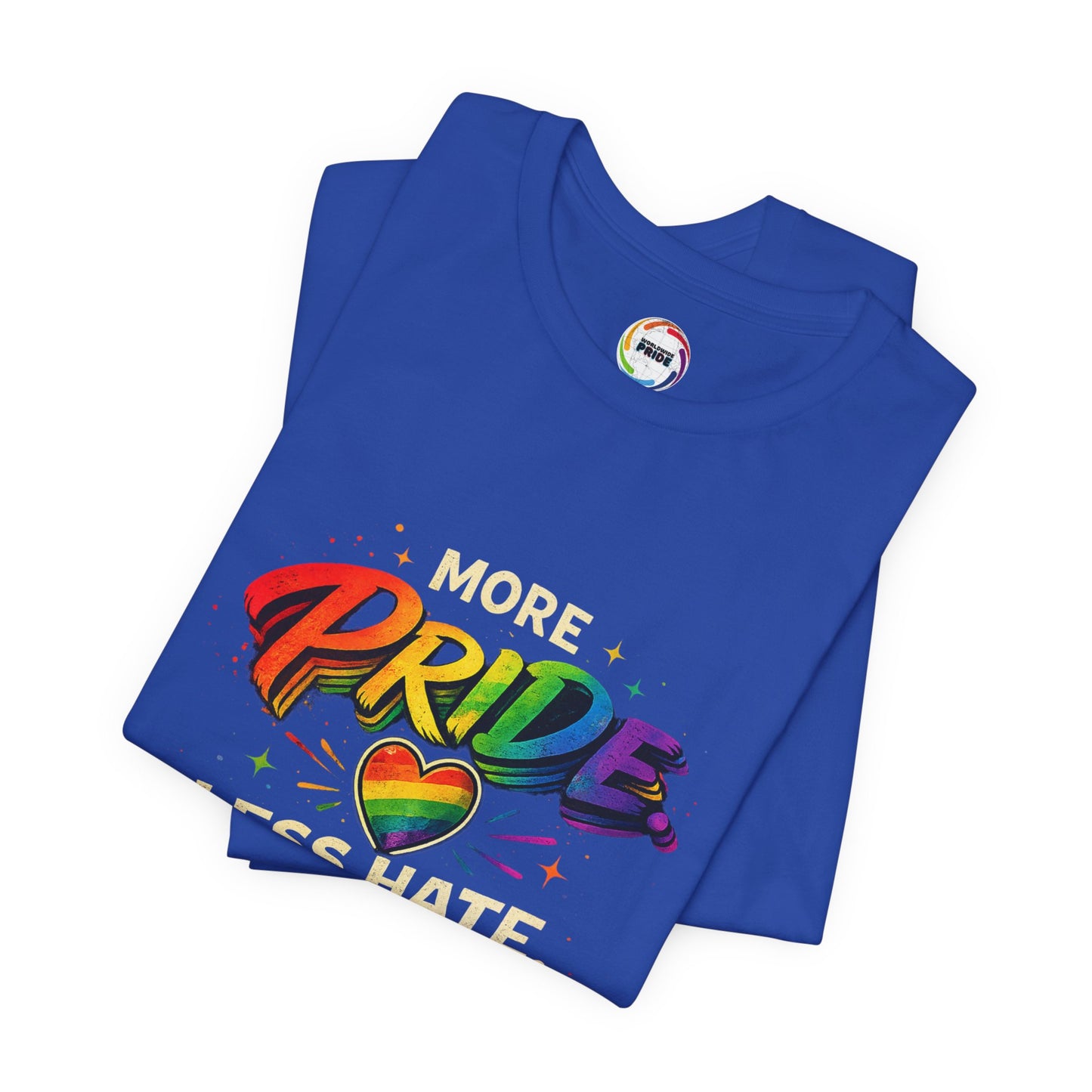 Pride T-Shirt - "More Pride, Less Hate" Rainbow Heart Tee