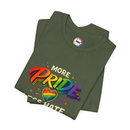 Pride T-Shirt - "More Pride, Less Hate" Rainbow Heart Tee