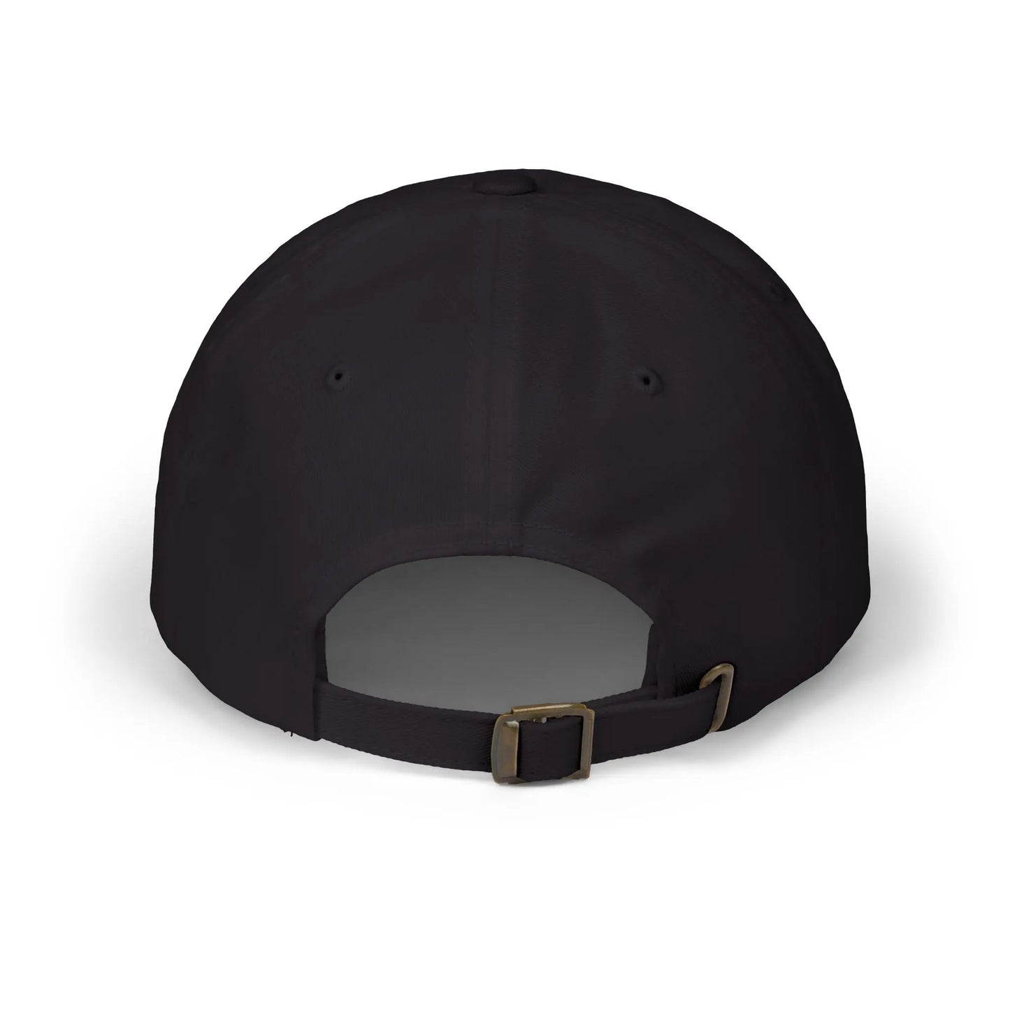 Back view of a black cap from the Worldwide PRIDE store, featuring a rainbow design and the embroidered pronouns he/him.