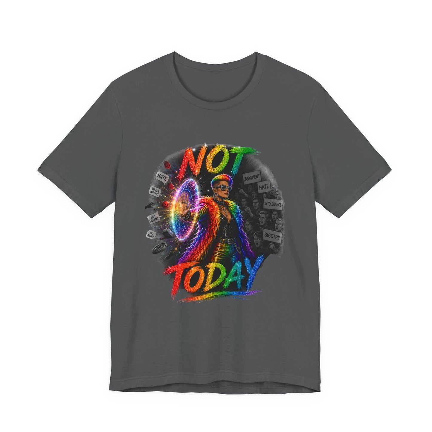 Not Today T-Shirt — Colorful Shield Hero Graphic Tee