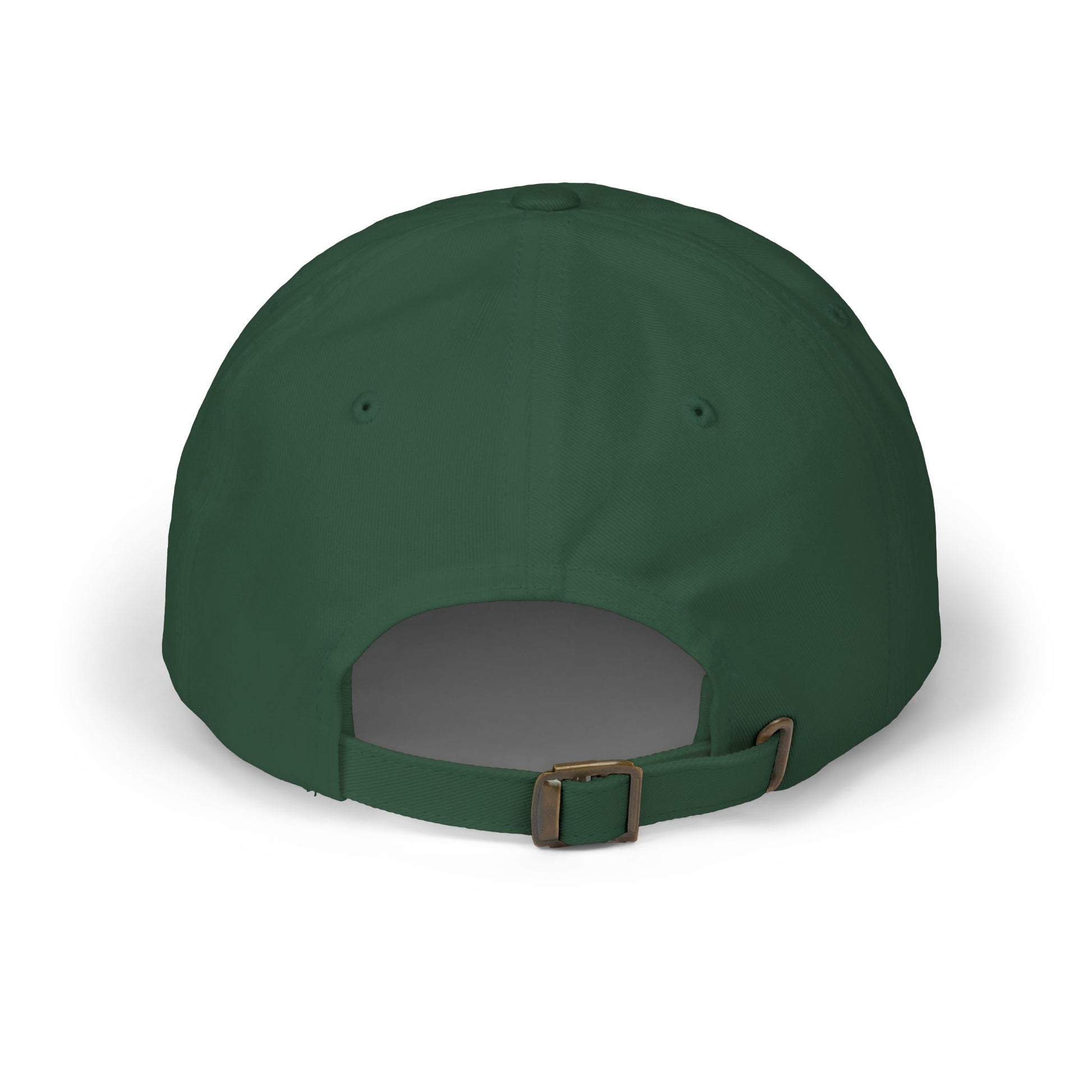 Back view of a green cap from the Worldwide PRIDE store, featuring a rainbow design and the embroidered pronouns they/them/theirs.