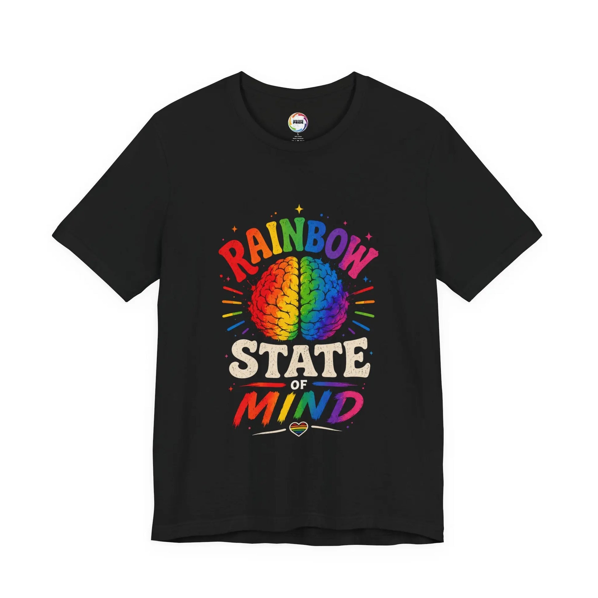 Rainbow State of Mind T‑Shirt — Colorful Brain Pride Graphic Tee Printify
