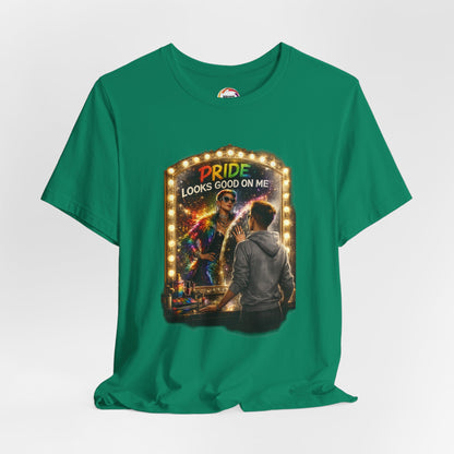 Pride Looks Good On Me T-Shirt — LGBTQ+ Mirror-Glow Graphic Tee