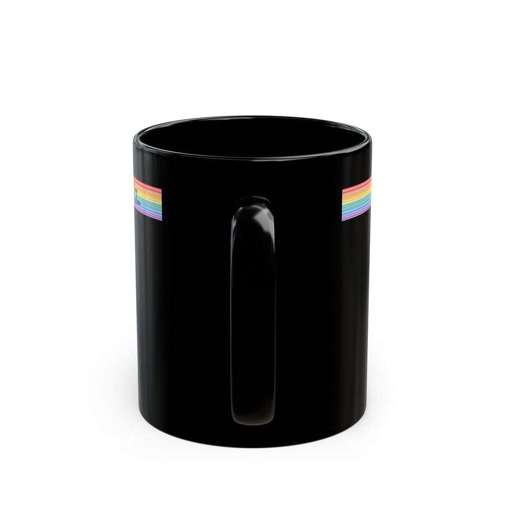 Rainbow Stripe Black Mug - Colorful Coffee Cup, LGBTQ+ Gift