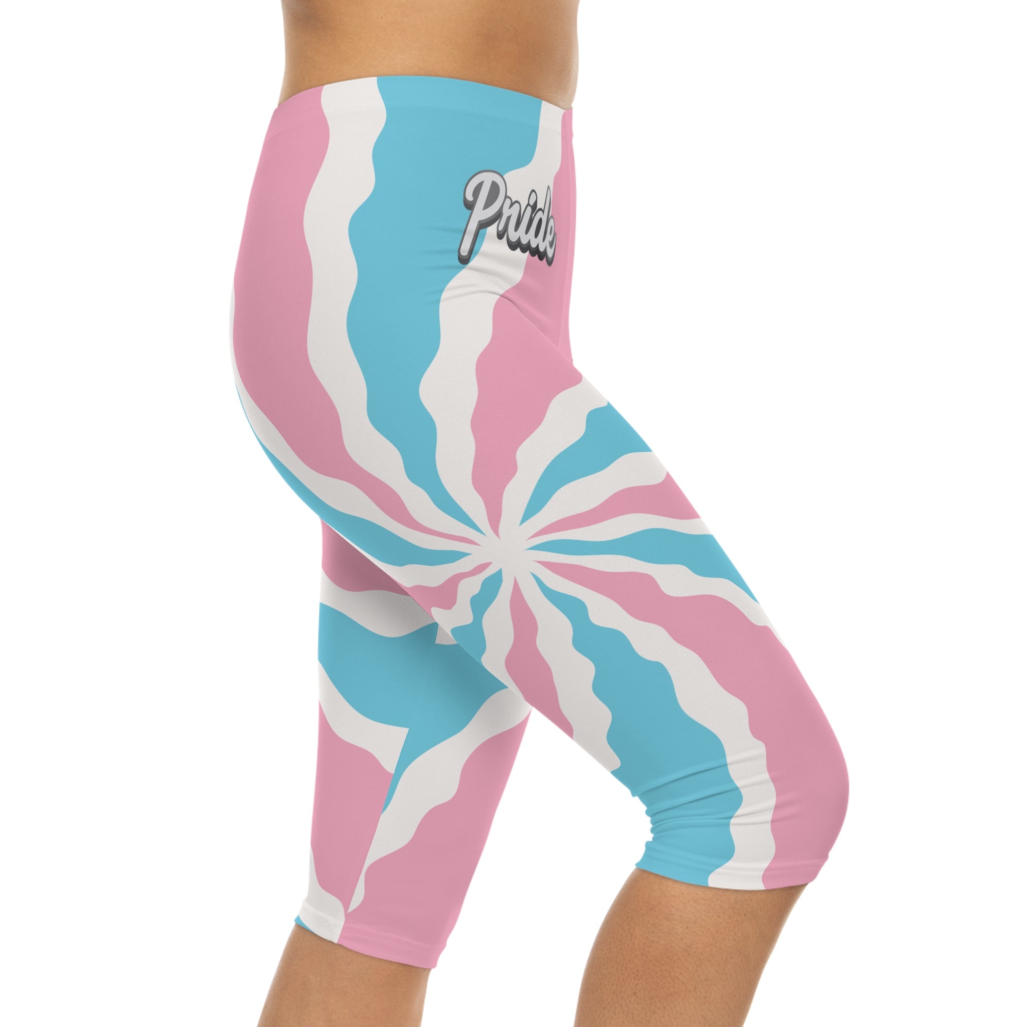 TransPRIDE-Themed Women’s Capri Leggings – Colorful Comfort for Workouts or Not