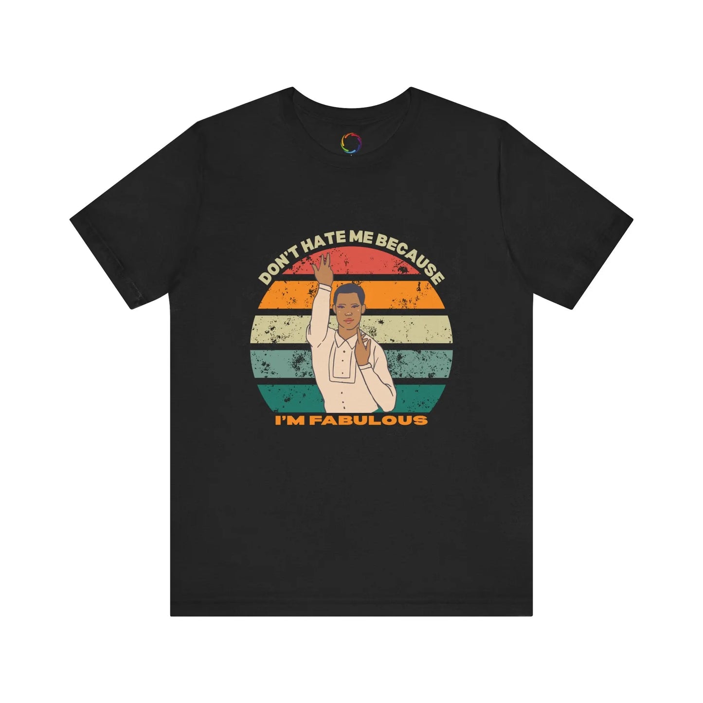 A black unisex retro style short-sleeve t-shirt with a graphic print that includes text and a silhouette of a person.