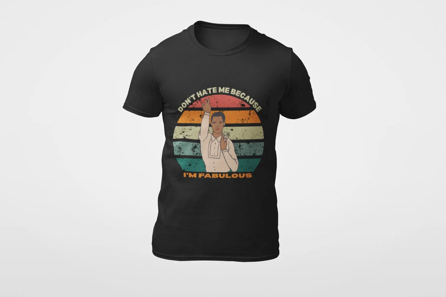 A black unisex retro style short-sleeve t-shirt with a graphic print that includes text and a silhouette of a person.