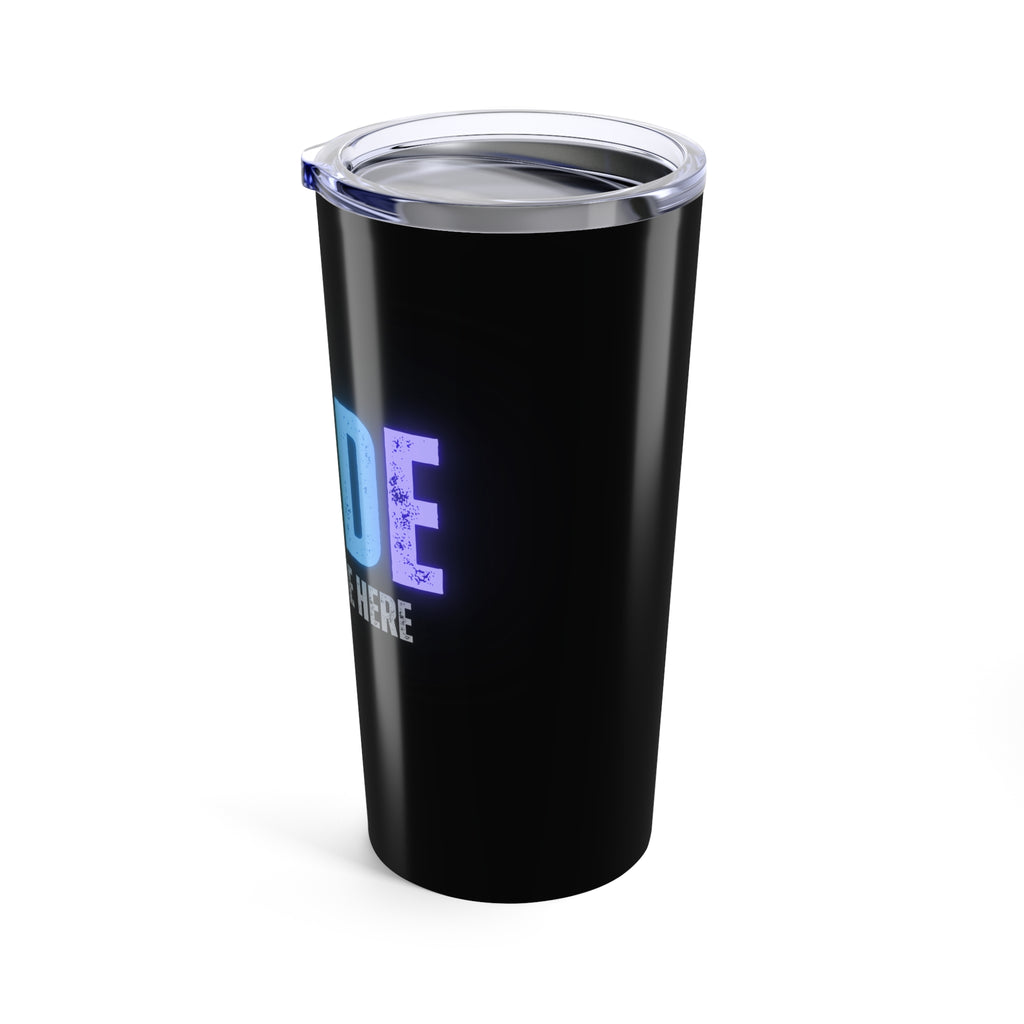Side view of a personalizable black tumbler, celebrated by the LGBTQ community, flaunts a transparent lid with a drinking slit. 