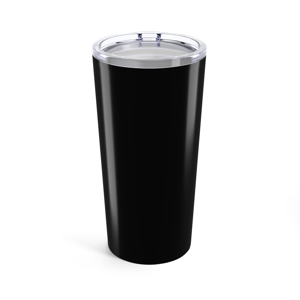 Back view of a personalizable black tumbler, celebrated by the LGBTQ community, flaunts a transparent lid with a drinking slit. 