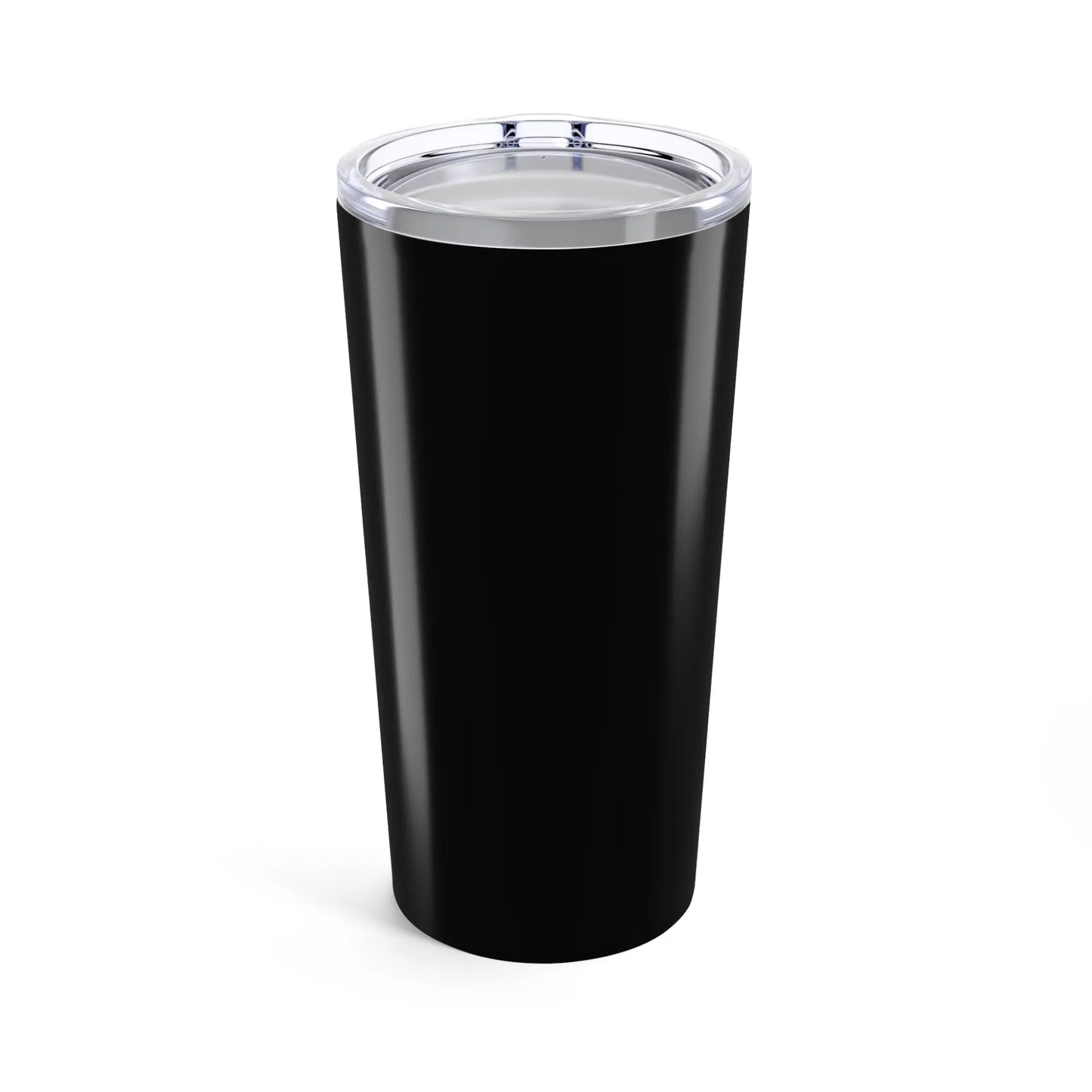 Back view of a personalizable black tumbler, celebrated by the LGBTQ community, flaunts a transparent lid with a drinking slit. 