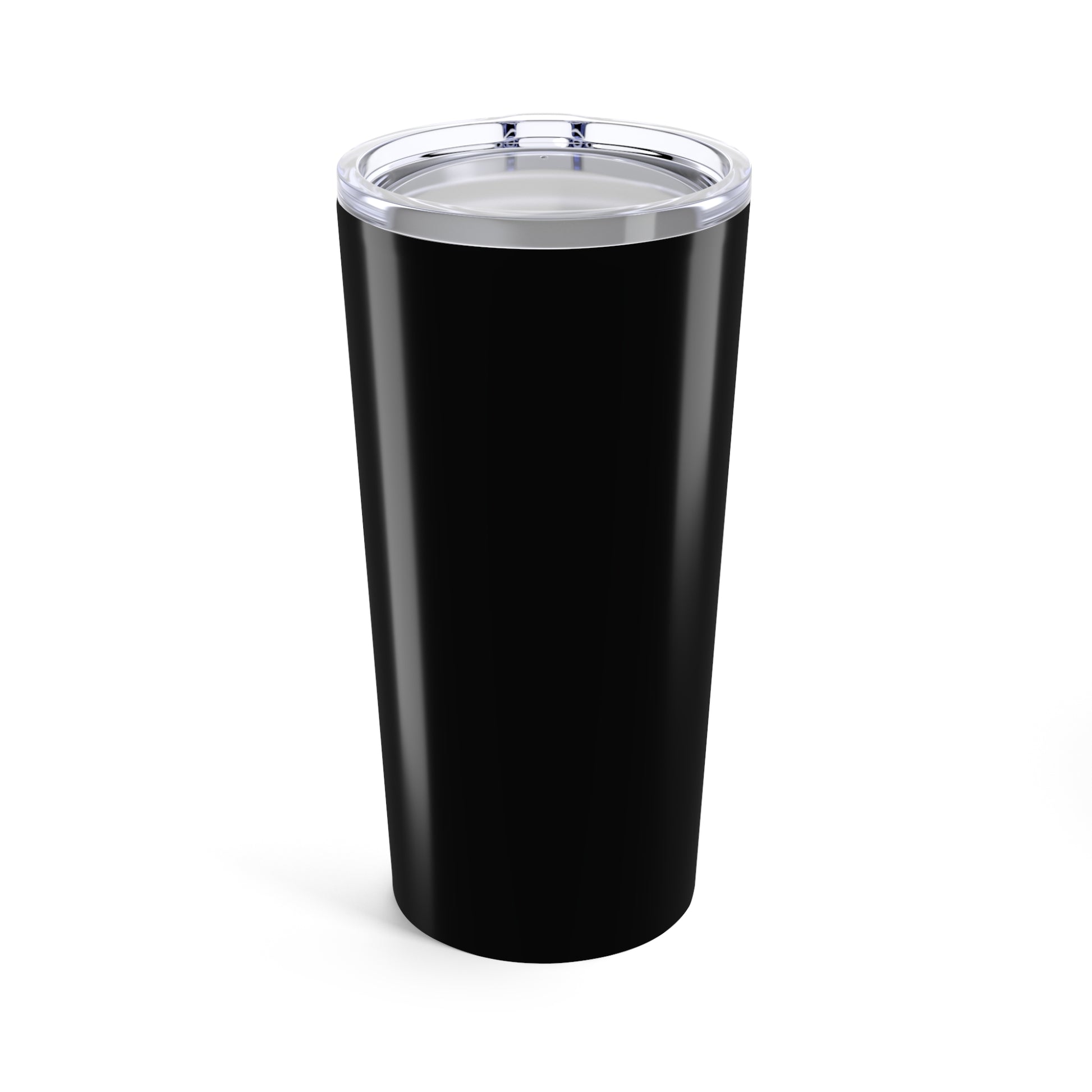 Back view of a personalizable black tumbler, celebrated by the LGBTQ community, flaunts a transparent lid with a drinking slit. 