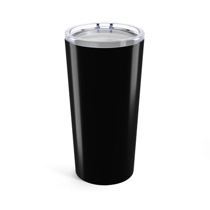 Back view of a personalizable black tumbler, celebrated by the LGBTQ community, flaunts a transparent lid with a drinking slit. 
