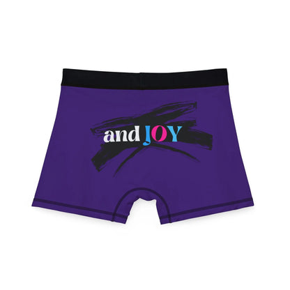 Purple boxer briefs with a black waistband, proudly showcasing My PRIDE in colorful letters on the front and and JOY on the back. This vibrant design celebrates the worldwide PRIDE and spirit of the LGBTQ community.