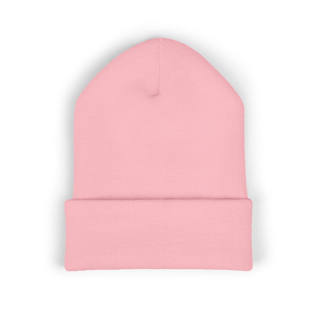 Back view of a pink beanie from the Worldwide PRIDE store.