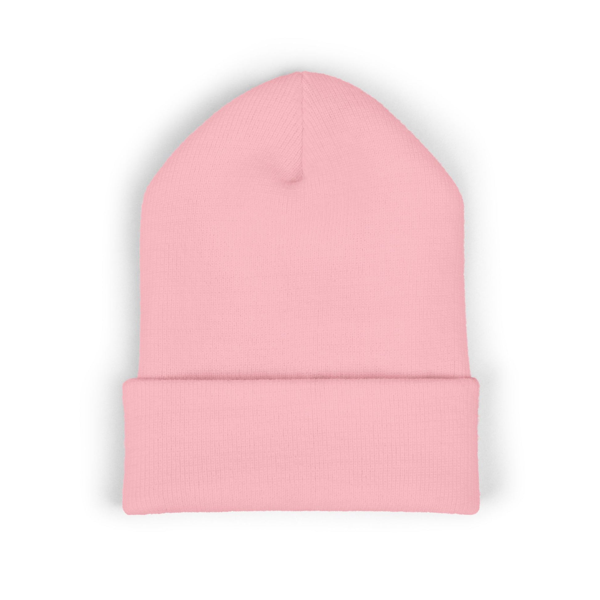 Back view of a pink beanie from the Worldwide PRIDE store.