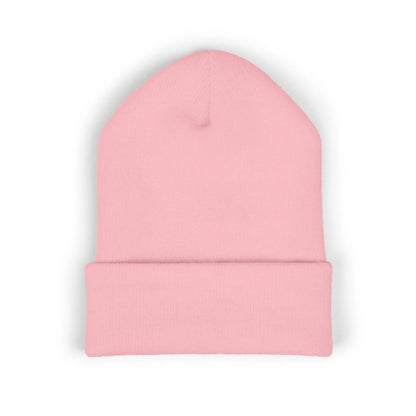 Back view of a pink beanie from the Worldwide PRIDE store.