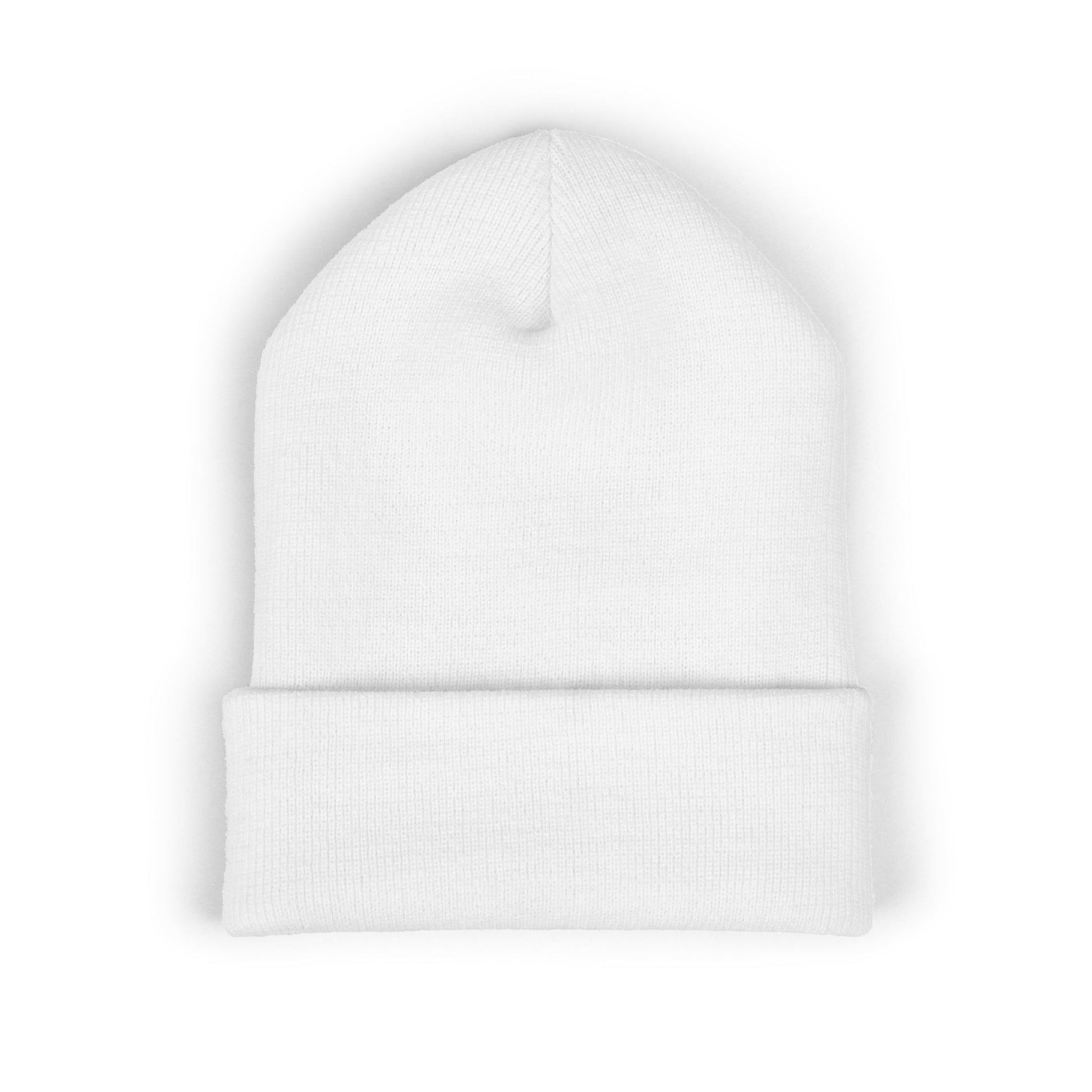 Back view of a white beanie from the Worldwide PRIDE store.