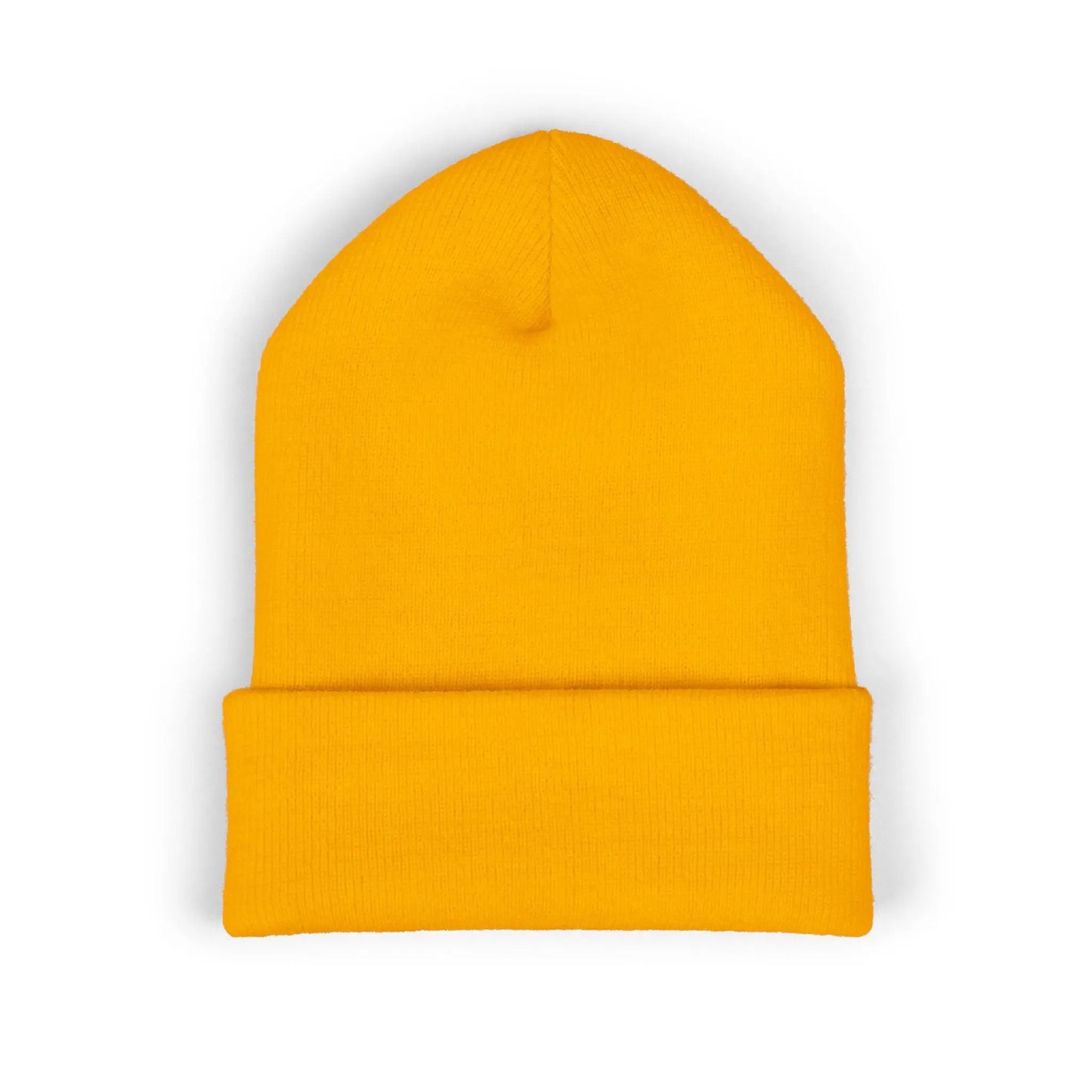 Back view of a yellow beanie from the Worldwide PRIDE store.