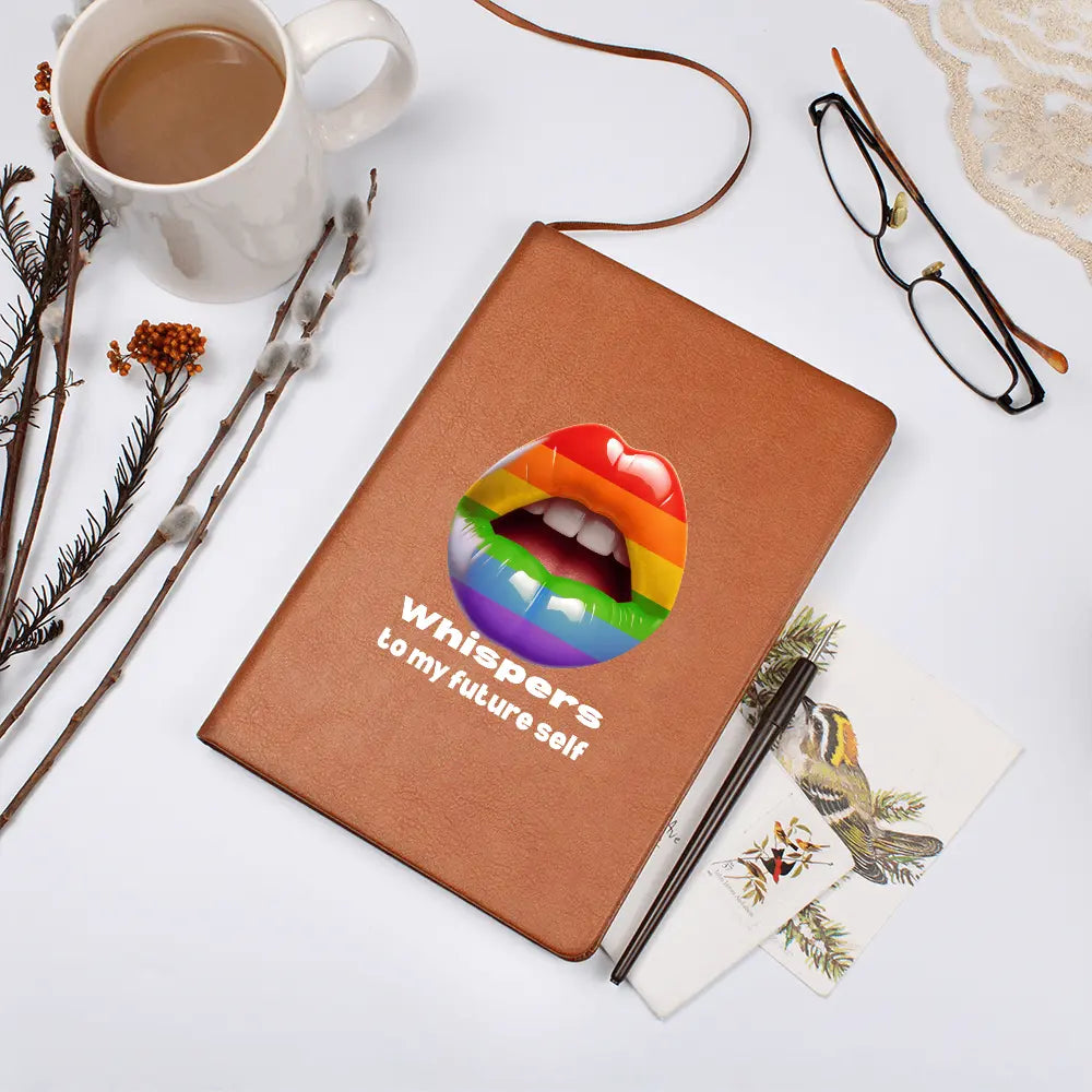 LGBTQ Diary - "Whispers to my Future Self" Vegan Leather Journal ShineOn Fulfillment