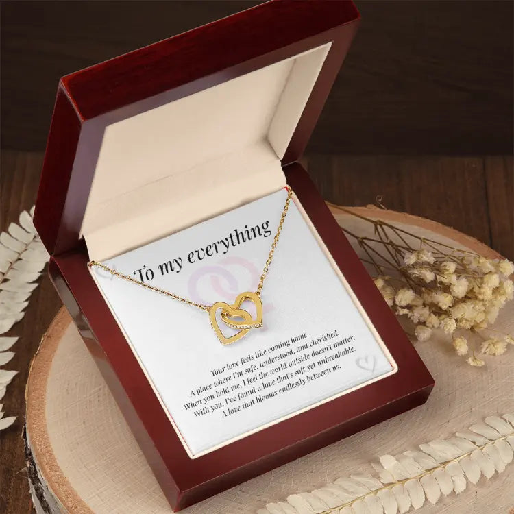 Interlocking Hearts Necklace with poignant message card ShineOn Fulfillment