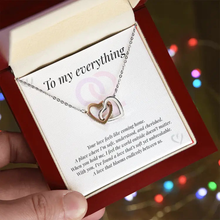 Interlocking Hearts Necklace with poignant message card ShineOn Fulfillment
