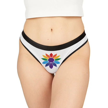 White underwear with a colorful flower design on a white background