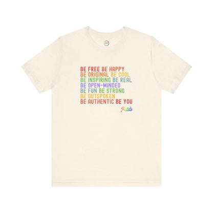 Beige t-shirt with motivational quote in colorful letters on a white background