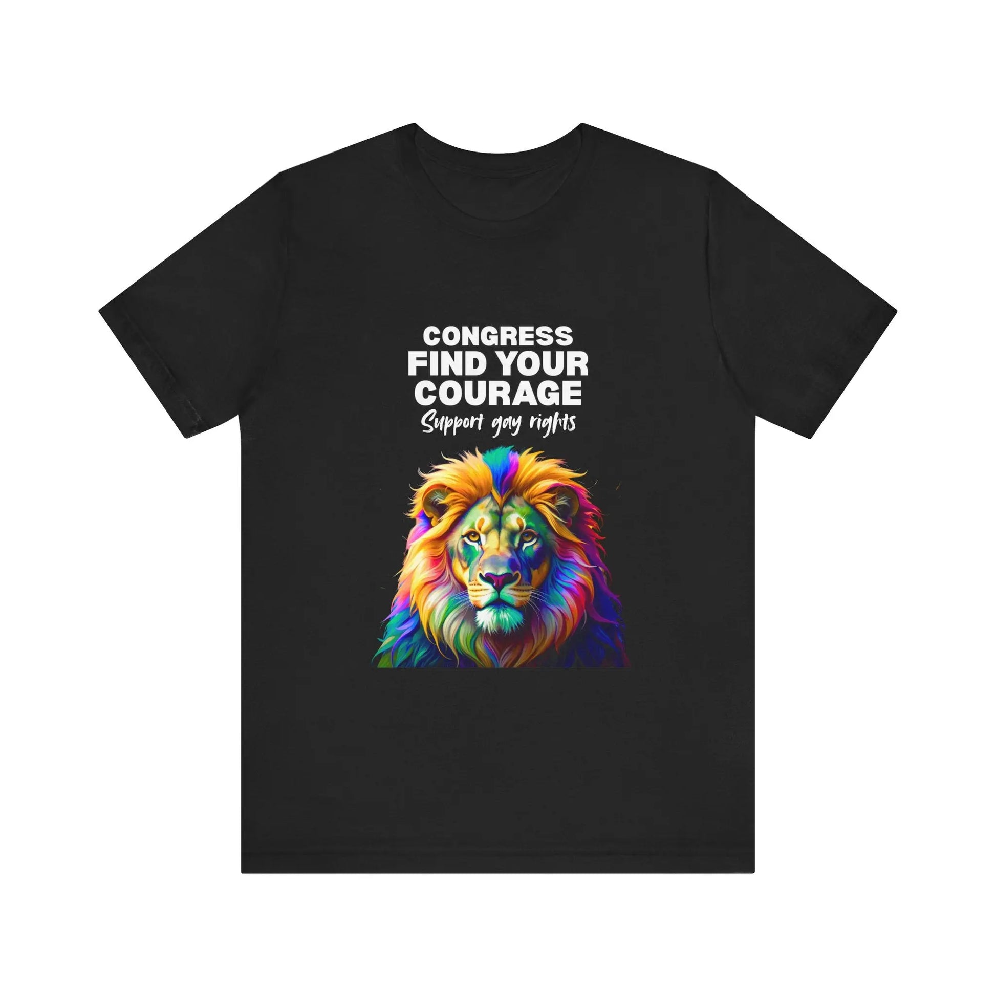 A black t-shirt with a graphic and text that supports gay rights.