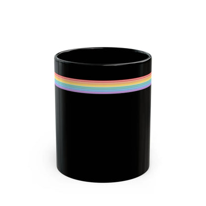Black mug with rainbow stripes on a white background