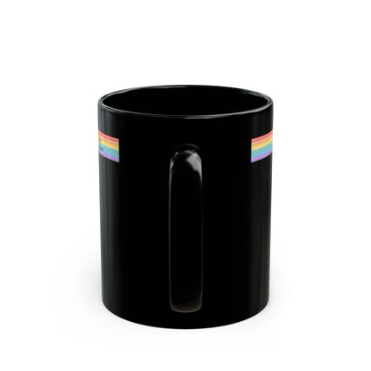 Black mug with rainbow stripes on a white background
