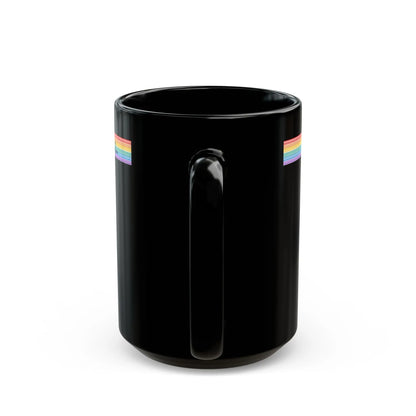 Black mug with rainbow stripes on a white background
