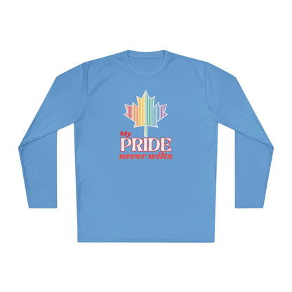 A long sleeve Carolina blue t-shirt with a colorful graphic that reads 'My PRIDE never wilts'.