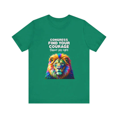 A green t-shirt with a graphic and text that supports gay rights.