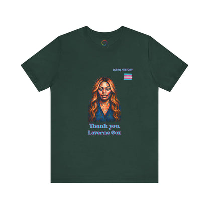 Green t-shirt with a graphic of Laverne Cox and text on a white background