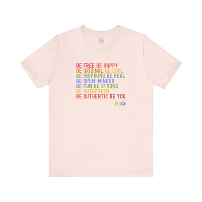 Pink t-shirt with motivational quote in colorful letters on a white background