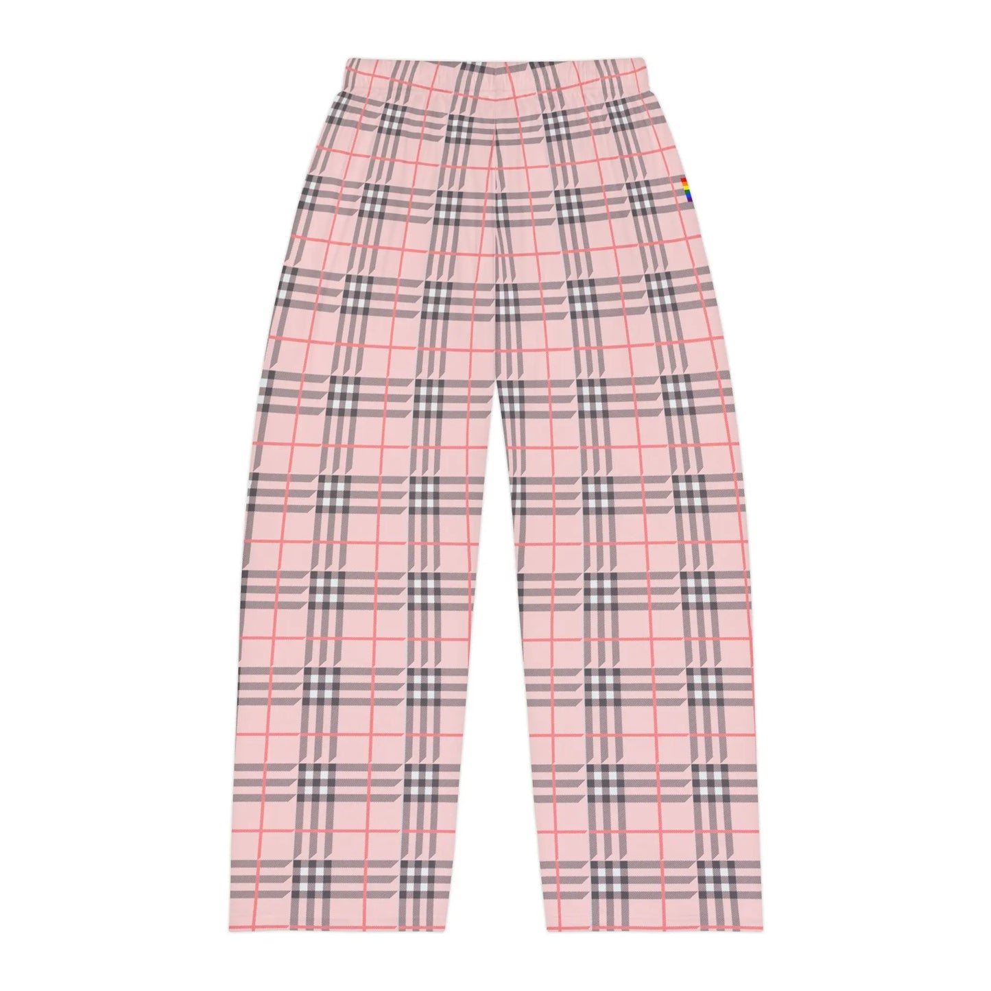 A pair of multicolored plaid pajama pants.