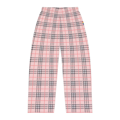 A pair of multicolored plaid pajama pants.