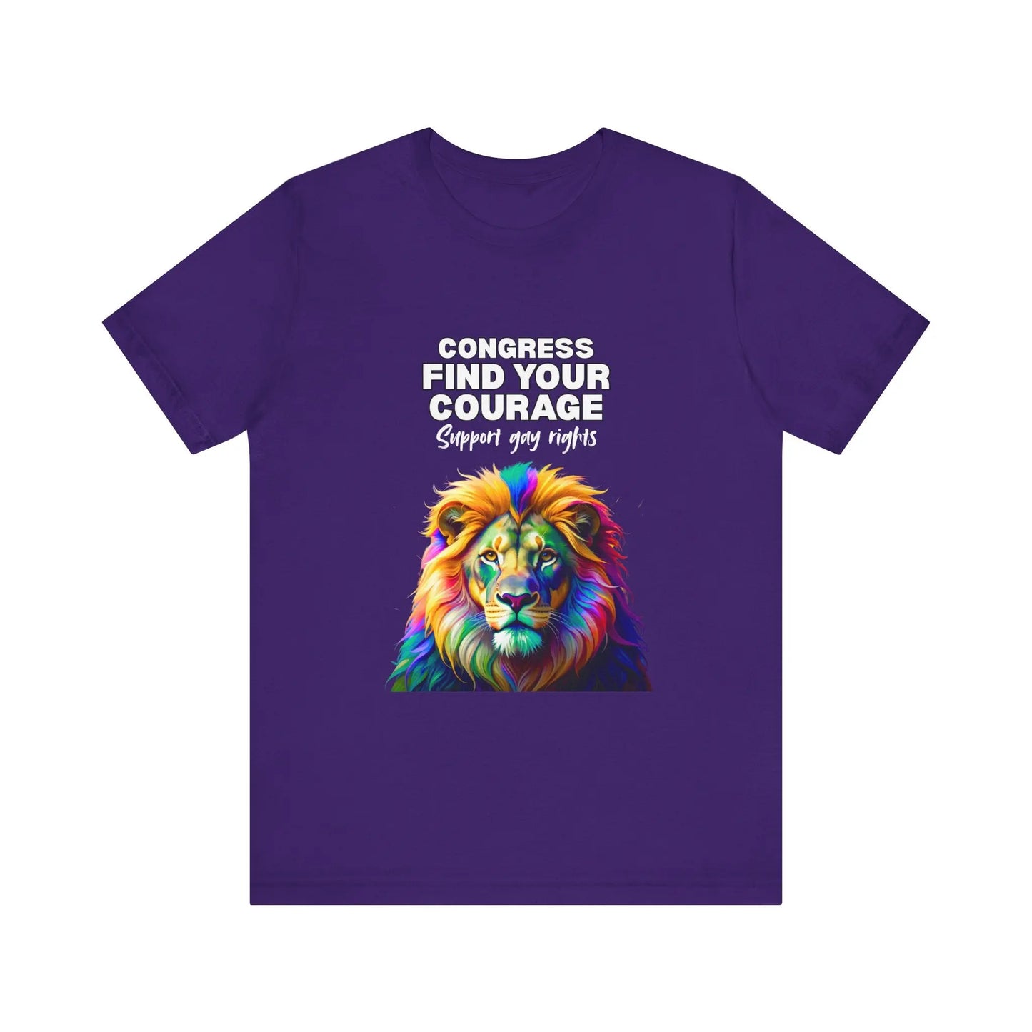 A purple t-shirt with a graphic and text that supports gay rights.