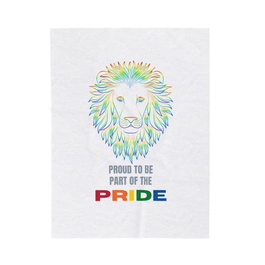 A colorful graphic of a lion's face with a rainbow design, and the text 'PROUD TO BE PART OF THE PRIDE' on a white background.