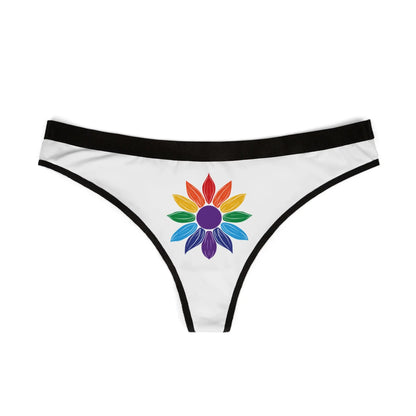 Worldwide PRIDE white thong with a colorful flower design on a white background